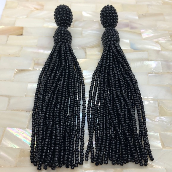 ⭐️New⭐️ Post Drop Black Beaded Tassel Earrings - Picture 5 of 9